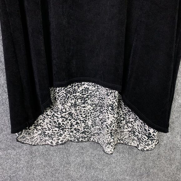 Chicos Travelers Tunic Top Women M Black With B&W Animal Print  Back 3/4 Sleeve - Picture 3 of 12